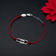 Moonmory 1 Peça Simples Clipe De Papel Com Zircônia Cúbica Prata Esterlina 925 Fecho Vermelho Cordão Bracelete Para Mulheres Fashionable Jóias Presente De Menina Prata