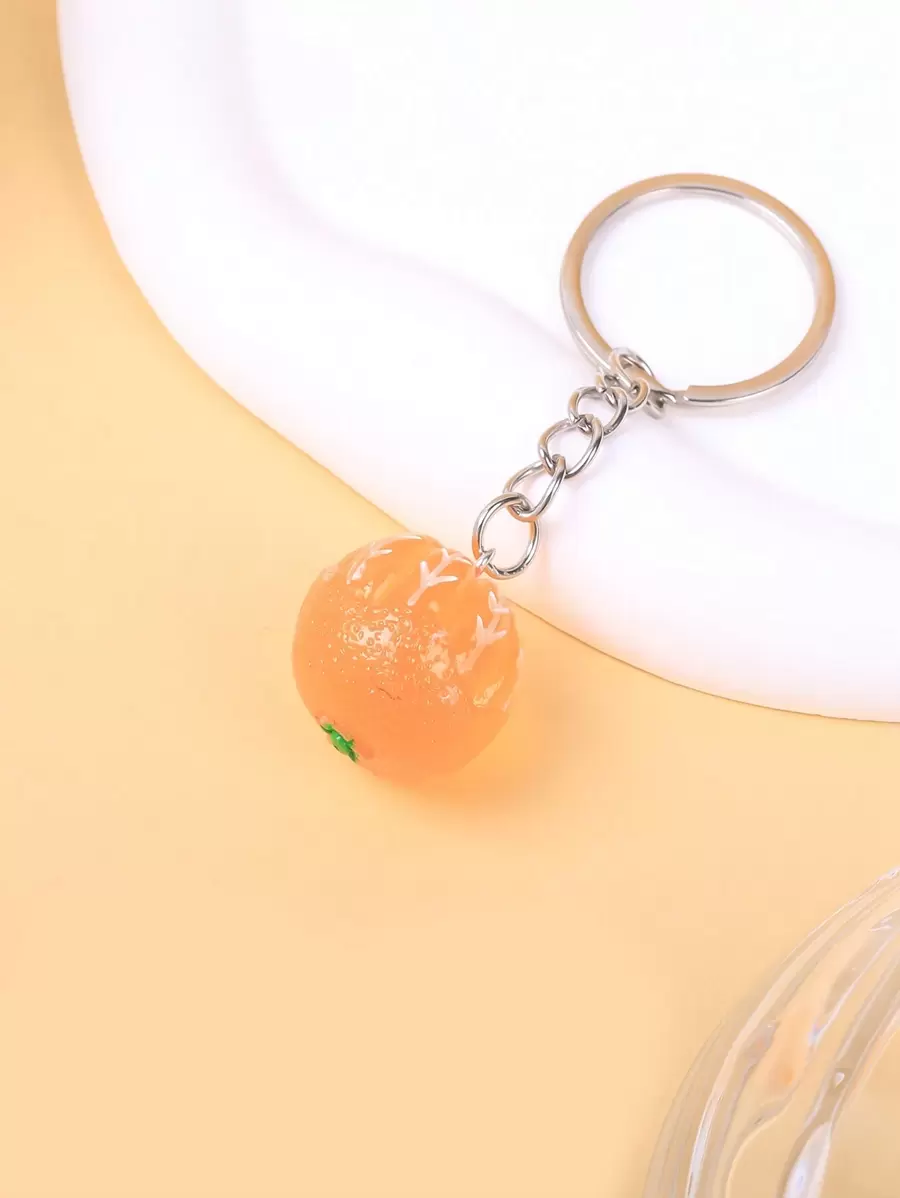 1pc Unisex Multicolor Resin Orange Fruit Design Keychain For Everyday Use, Bag Decoration - Multicolor - View 1