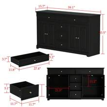 Buffet Cabinet Storage Kitchen Sideboard Farmhouse Buffet Server Bar Wine Cabinet with 5 Drawers & 4 Doors, Console Table for Dining Living Room Cupboard