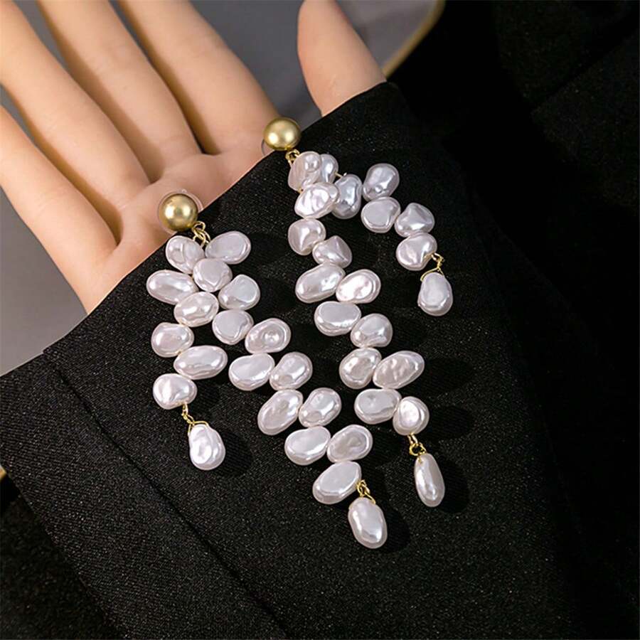 Pearl Drop Earrings - White - View 1