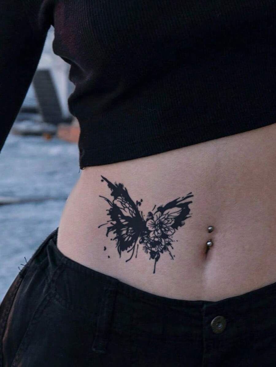 1Sheet Butterfly Pattern Tattoo Sticker Diy Body Art Decals Finger Wrist Ear Back Body Small Space Tattoo Sticker - Black - View 1