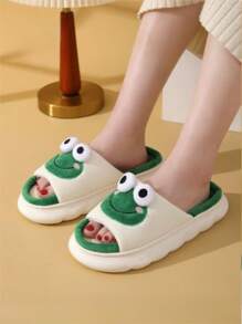 Zapatillas  pantuflas de mujeres de punta abierta suela gruesa con diseño para casa - Verde - Ver 4