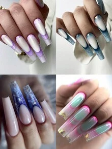 60PCS Clear Dual Nail Forms Set, Long Coffin Nail Extension System Form, 60pcs French Forma Dual Sticker, Adhesive French Line For Dual Forms, False Tips Poly Nail Gel System, Extension Nail Mould - Black - View 4