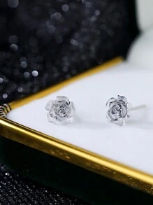 時尚1對925純銀高級彩色白玫瑰耳環甜美優雅風格設計，適用於珠寶禮物