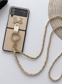 Bowknot Pattern Crossbody Phone Case Compatible With Samsung Foldable Screen, Shockproof, Khaki & Gold - Green - View 5