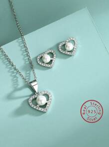 Fashionable Heart-shaped Jewelry Set - White - View 1