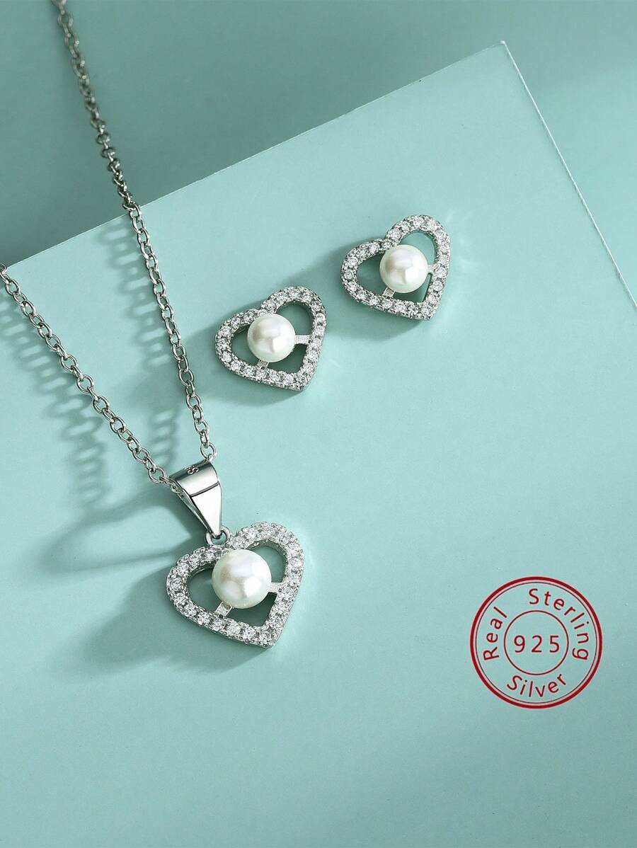 Fashionable Heart-shaped Jewelry Set - White - View 1