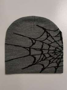 Unisex Single Grey/black Spider Web Knitted Hat With Multiple Colors, Fashionable And Versatile, Suitable For Autumn And Winter Seasons - Grey - View 1