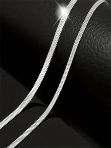 1pc Women's Silver-colored Flat Snake Chain Simple & Stylish Aluminum Alloy Necklace Suitable For Daily Wear - Silver - View 3