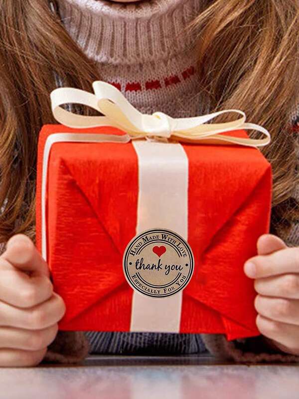 500pcs/roll Round Kraft Paper Thank You Stickers, Baking Thank You