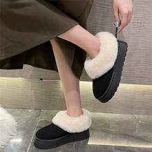 女士冬季保暖内衬厚底雪地靴 - 黑色 - 查看 5