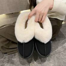 女士冬季保暖内衬厚底雪地靴 - 黑色 - 查看 1