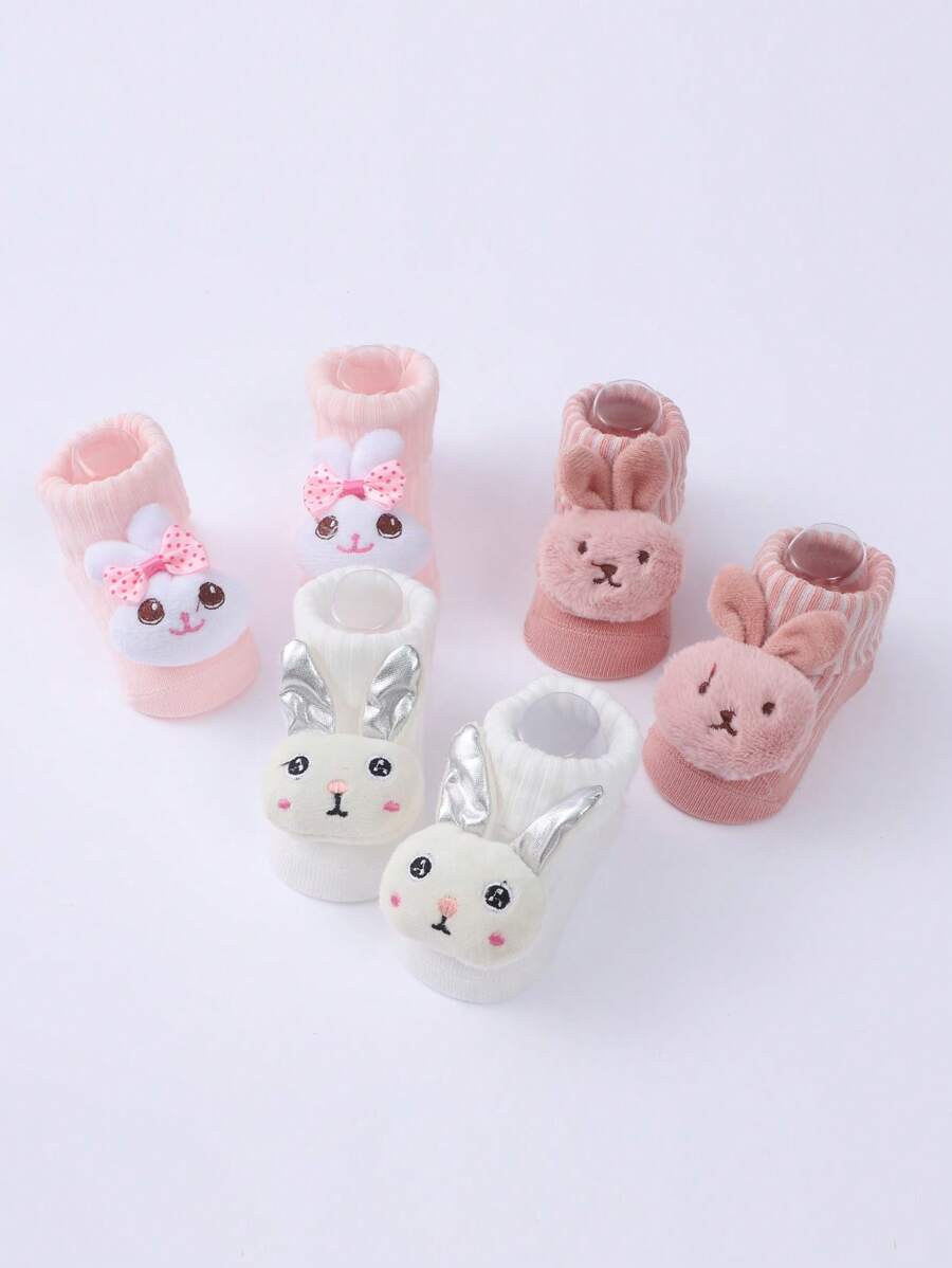 3 Pares/pack Calcetines De Piso Con Dibujos Animados Para Recién Nacidos, Calcetines Transpirables De Media Pantorrilla Para Niños Y Niñas