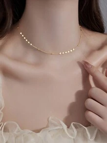 ELSEDES 1 Peça Simples E Elegante S925 Prata Forma Geométrica Banhado A Ouro Colar Curto, Adequado Para Uso Diário E De Escritório Para Mulheres