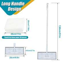 1 Set Of Long-handled Mop With Paper Package/3 Packs Of Mop Refill Paper, Household Static Dust Removal Mop 51.2 Inch Foldable Handle, Disposable Vacuum Paper Brush Line Thread Flat Mop Remover Cleaning Tool, Hands-free Cleaning Duster, For Home Cleaning Tool