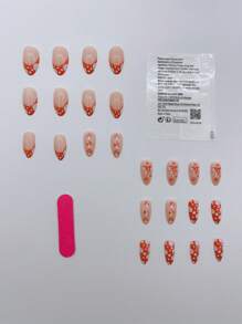 Uñas Postizas De Forma De Almendra De Longitud Media Con Diseño En Punta Francesa, Diseño De Corazón Y Seta, Uñas Acrílicas Lindas Con Acabado Brillante Para Cubrir La Uña Completa, Para Mujeres Y Niñas, Para Hacerse La Manicura En El Nuevo Año - Multicolor - Ver 2