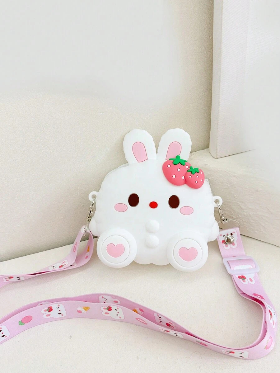 可愛的卡通兔子矽膠斜跨包,兒童迷你包