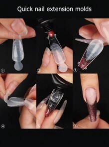 60PCS Clear Dual Nail Forms Set, Long Coffin Nail Extension System Form, 60pcs French Forma Dual Sticker, Adhesive French Line For Dual Forms, False Tips Poly Nail Gel System, Extension Nail Mould - Black - View 6