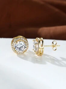 Vanel 1對經典圓形半成品白色鋯石耳環,適用於女性奢華時尚珠寶（銅質材料較軟,耳針可手動拉直） - 金黃色 - 查看 3