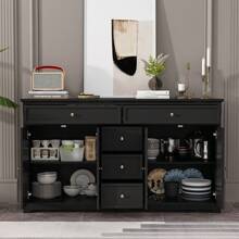 Buffet Cabinet Storage Kitchen Sideboard Farmhouse Buffet Server Bar Wine Cabinet with 5 Drawers & 4 Doors, Console Table for Dining Living Room Cupboard