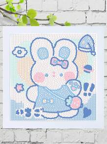 1pc Cute Blue Rabbit Diamond Painting With Frame - Multicolor - View 3