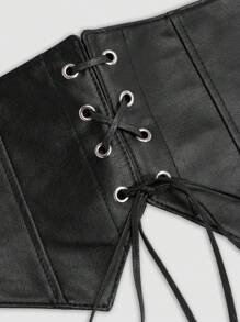 1入女式哥德風格腰帶扣式pu皮革束腰帶,適合日常穿著 - 黑色 - 查看 6