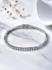 ESBERRY 1條閃爍的4mm鋯石手鍊,s925純銀情人節君子精美珠寶男士禮物 - 銀色 - 查看 2