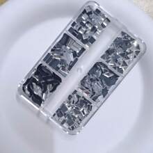 1box 6 Grids Flat Bottom Shaped Nail Art Rhinestones - Silver - View 2