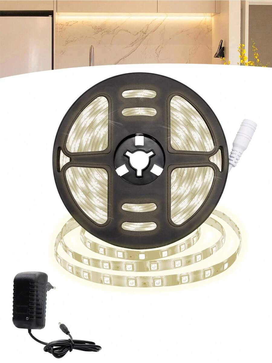 Fita Led 5050 Rolo 5 Metros 12v 300 Leds Ip20 + Fonte Branco Neutro - Preto - Visão 1