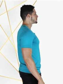 Playera para hombre en cuello V color azul aqua - Agua verde azul - Ver 3