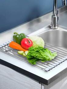 1個可摺疊不鏽鋼排水架、收納架,可用於廚房餐具、蔬果、水槽置物架 - 銀色 - 查看 2