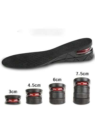 1 Pair Multilayer Inner Height Increase Shoe Insoles, Detachable Shoe Lifts In Black & Red Pvc Material, Resizable Invisible Height Increasing Insoles For Sports & Shock Absorption