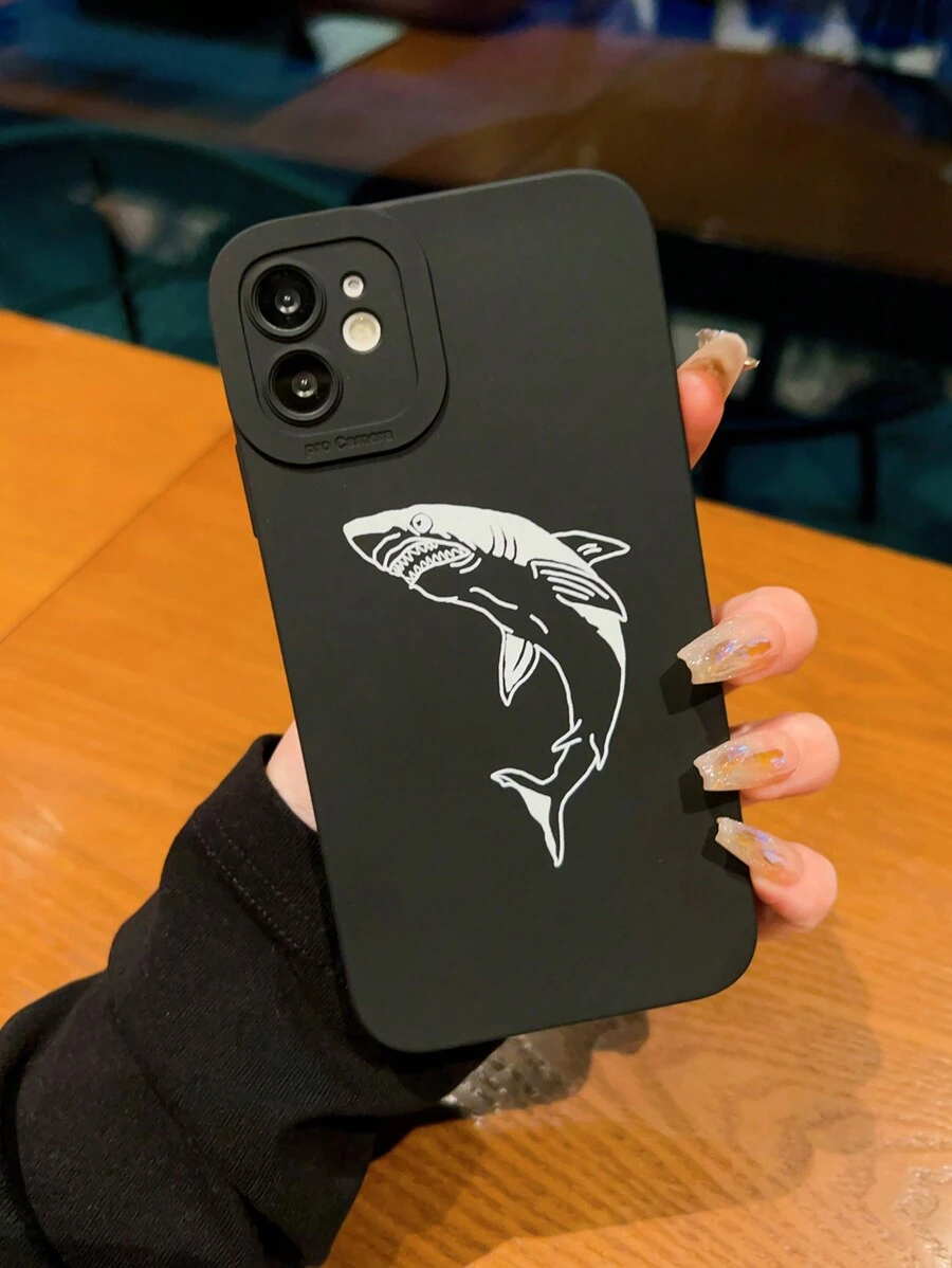 1入黑色鯊魚設計防震手機殼,適用於iphone - 彩色 - 查看 1