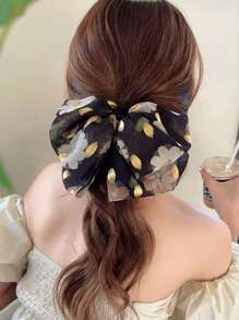 1pc Women's Romantic Floral Bowknot Hair Clip With Gold Foil, Elegant And Sweet Hair Accessory For Large Quantity Hair Valentine's Day Hair Claws Claw Clips Hair Clips Hair Jaw Clip Hair Clamps Hair Clutch Hair Catcher Clip, Bow Accessories, School Stuff, College Fall Winter Flower Hair Accessories For Women For Vacation Outfits Woman