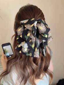 1pc Women's Romantic Floral Bowknot Hair Clip With Gold Foil, Elegant And Sweet Hair Accessory For Large Quantity Hair Valentine's Day Hair Claws Claw Clips Hair Clips Hair Jaw Clip Hair Clamps Hair Clutch Hair Catcher Clip, Bow Accessories, School Stuff, College Fall Winter Flower Hair Accessories For Women For Vacation Outfits Woman