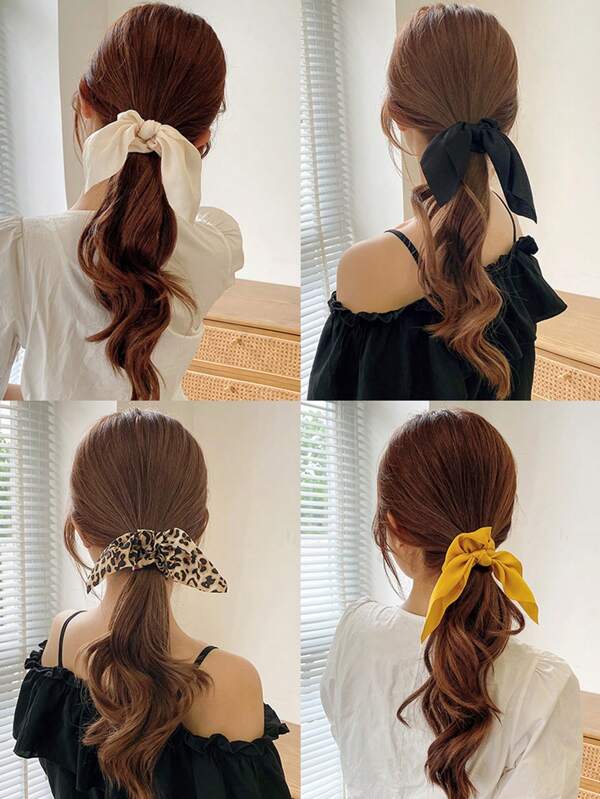 4 pièces Chouchous à nœud en satin de couleur unie, élastiques à cheveux pour usage quotidien, chouchous mignons, décontractés