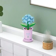 1set 60pcs Flower-shaped Building Blocks For Potting Simulation Flower Bouquets Mini Particle Puzzle Toy Home Decor - Blue - View 1