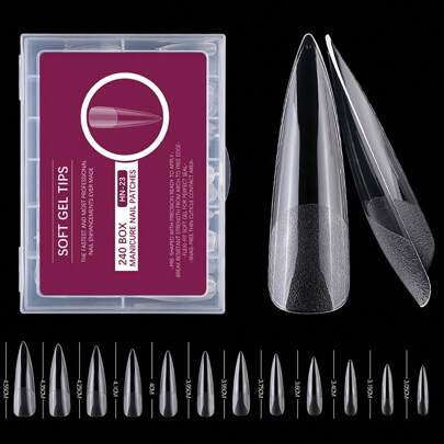 240pcs XXL Long Stiletto Full Cover 2 In 1 Half Matte Fake Nail Quick Extension Soft Gel Tips For Women And Girls Manicure Press On Nail Press On Nails Nail Supplies