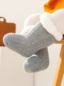 1 đôi Trẻ em Dày lên Len Vớ giữa bắp chân - Màu Xám nhạt - Xem 2