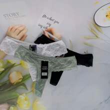 3 PIEZA Chicas sexy europeas y americanas calzoncillos calientes mujeres encaje pantalones de cintura baja tanga - Multicolor - Ver 2