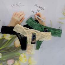 3 PIEZA Chicas sexy europeas y americanas calzoncillos calientes mujeres encaje pantalones de cintura baja tanga - Multicolor - Ver 3