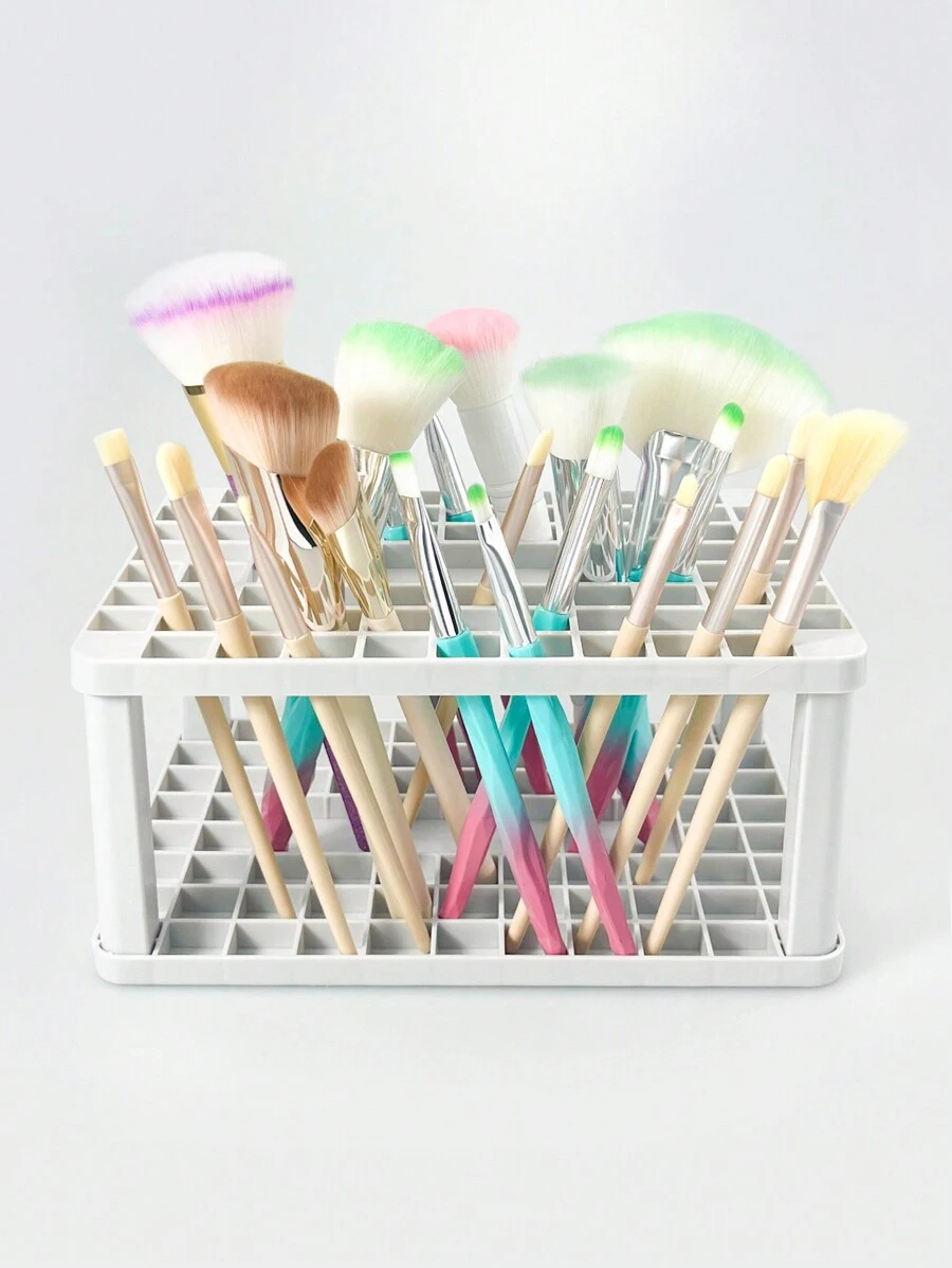 1pc74孔化妆刷收纳架方形多功能灯展示架桌面洗漱台展示架用于化妆刷收纳、书写笔收纳