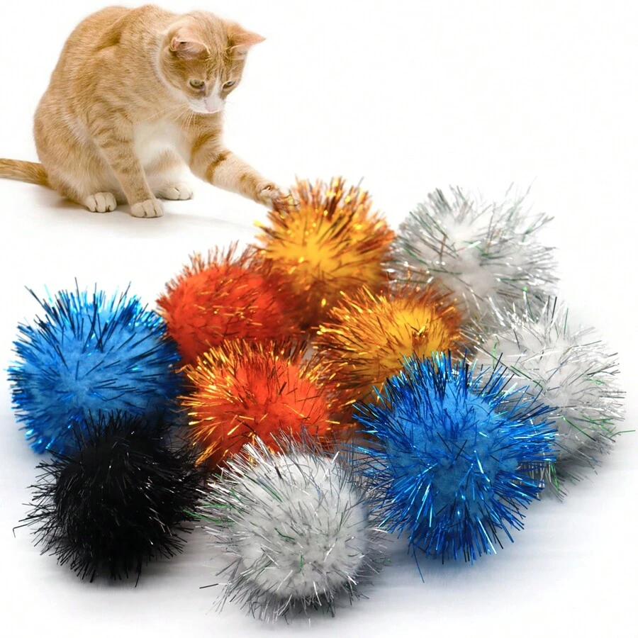 9pcs Foil Shiny Cat Balls, Cute Glitter Cat Toys Random Color And Size, Suitable For All Indoor Cats - Multicolor - View 1