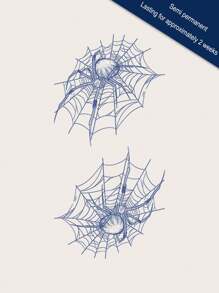 1入臂部、手腕、胸部、肚子等部位用個人化非反射性藍色蜘蛛網圖案紋身貼紙,藥用配方可持續約2週 - 藍色 - 查看 2