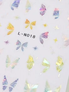 2張3d雷射彩色蝴蝶美甲貼紙,全息漸變蝴蝶星星字母美甲貼紙套裝 - 彩色 - 查看 3