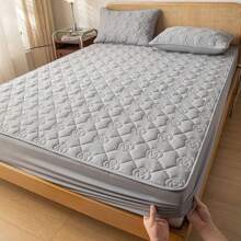 1 Funda De Colchón Impermeable, Funda De Cama Elástica Con Patrón De Color Sólido Para Cama Doble Tamaño Queen King, Cómodo Protector De Cama - Gris Claro - Ver 7