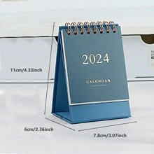 MU XIAO 2024 Mini Desk Calendar, Simple Style, Solid Color - Navy Blue - View 2