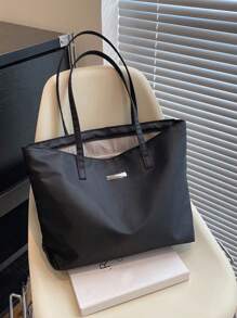 1個黑色尼龍大容量手提包,簡單的學院風肩背包,適合女性的日常使用或旅行 - 黑色 - 查看 5