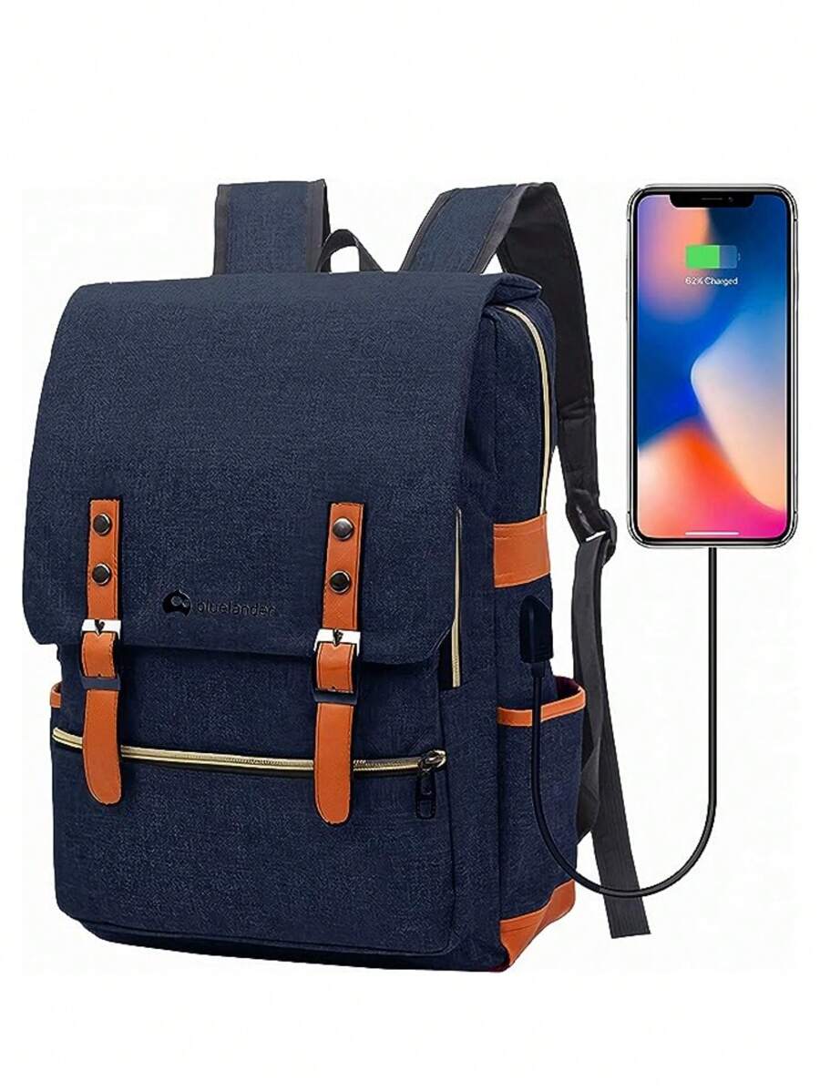 Mochila Vintage Bluelander Impermeable con Compartimento para Laptop de 16 Pulgadas y Cierre Antirrobo. - Azul - Ver 1