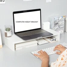 1pc Multi-Color Monitor Stand Riser Desk Storage Holder Organizer Back To School - White - View 4